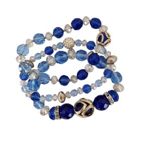 Vintage Blue Czech Crystal Bracelets - Set Of 3 Stretch Bracelets  A0030